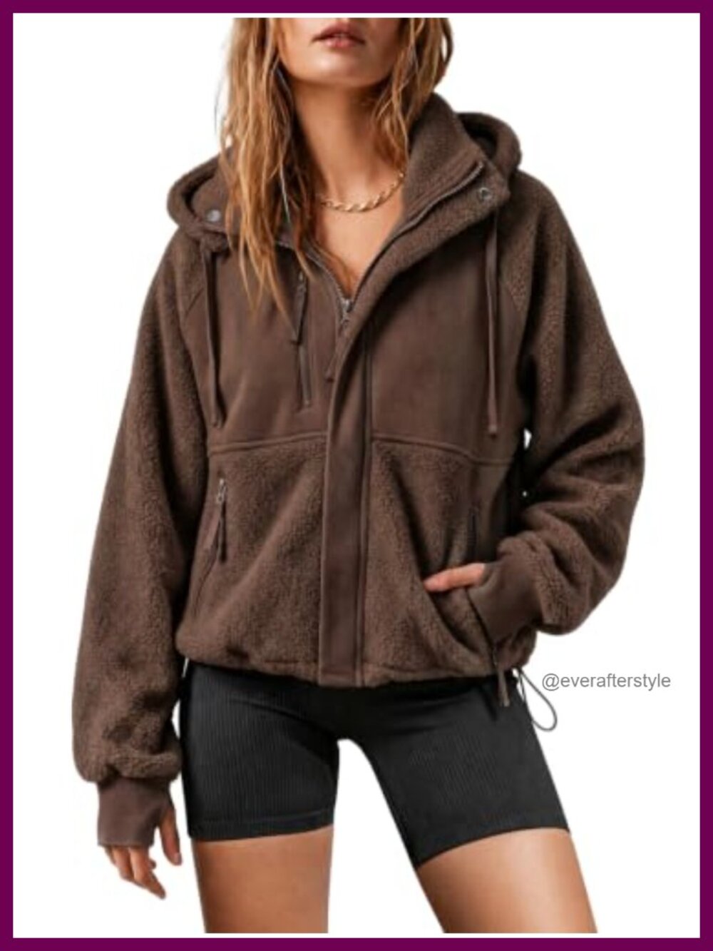 Sherpa Fleece Hooded Zip Up Oversized Coat Long Sleeve Casual
